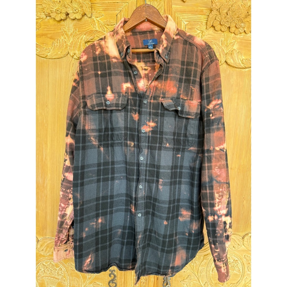 One-of-a-Kind Sacred Heart Mary Bleached Flannel Shirt Wearable Art | Large Tall - Picture 9 of 9